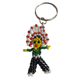 Vtg Native American Indian Chief Beaded Miniature Keychain Kachina Doll Ring